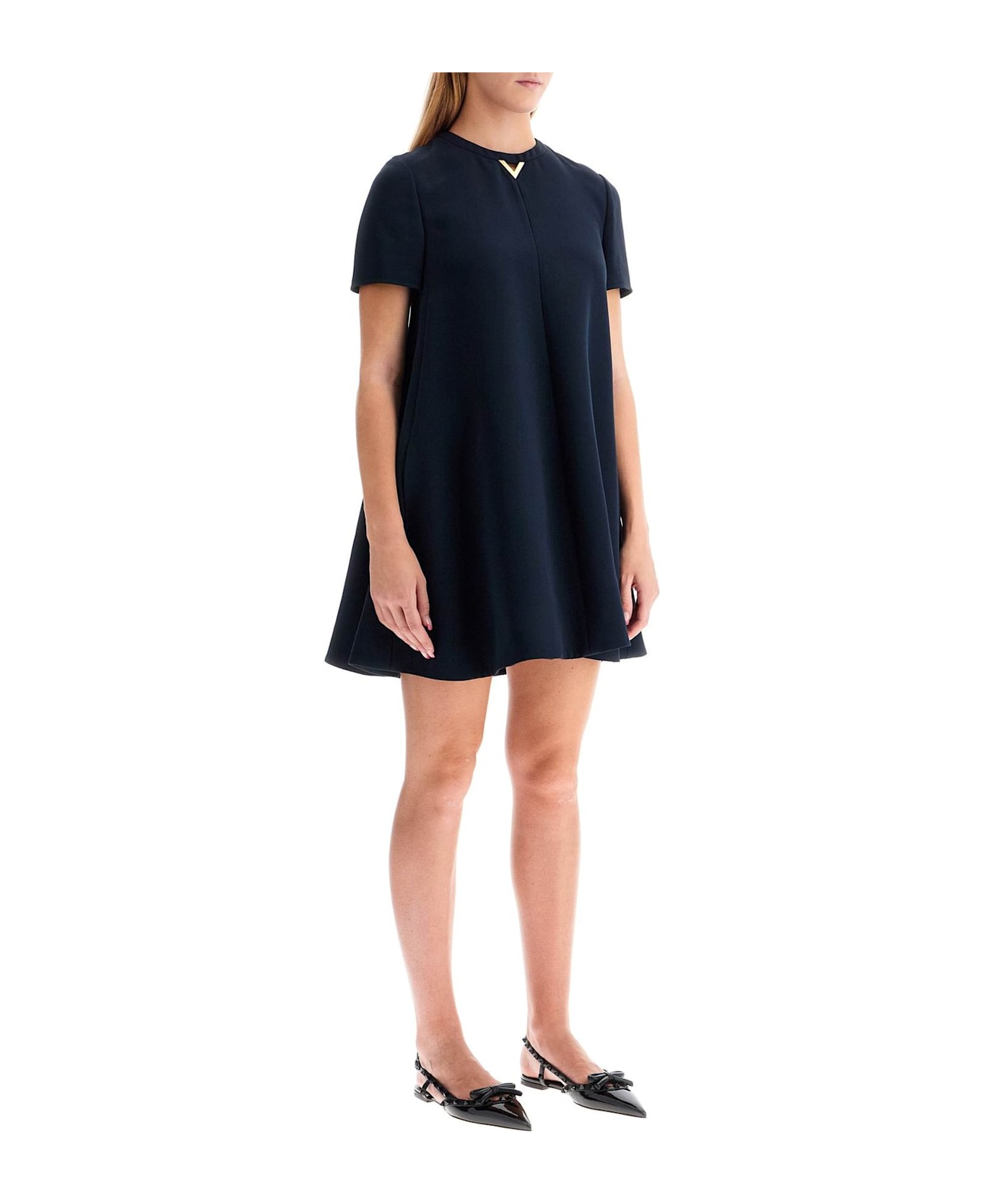 Valentino Strucutred Couture Crewneck Straight Hem Dress - Blue