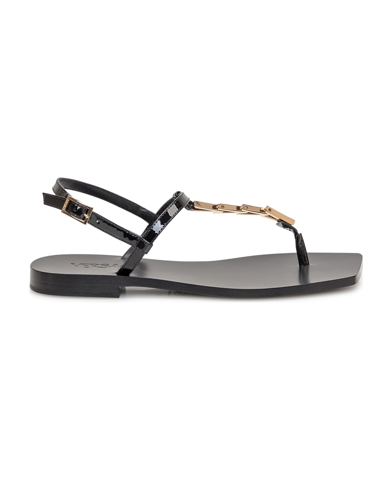 Versace V-chain Leather Sandals - BLACK-VERSACE GOLD