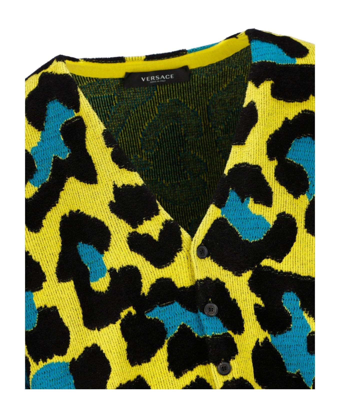 Versace Leopard Pattern Button-up Cardigan - Yellow