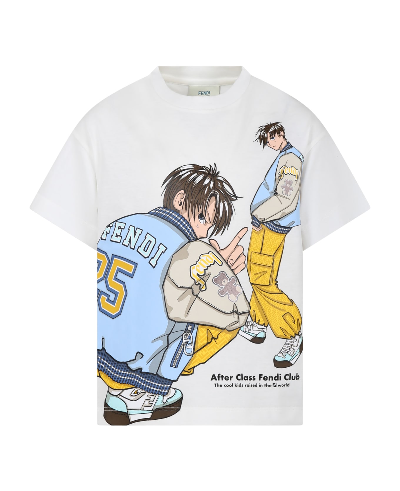 Fendi White T-shirt For Boy With Print And Ff - White
