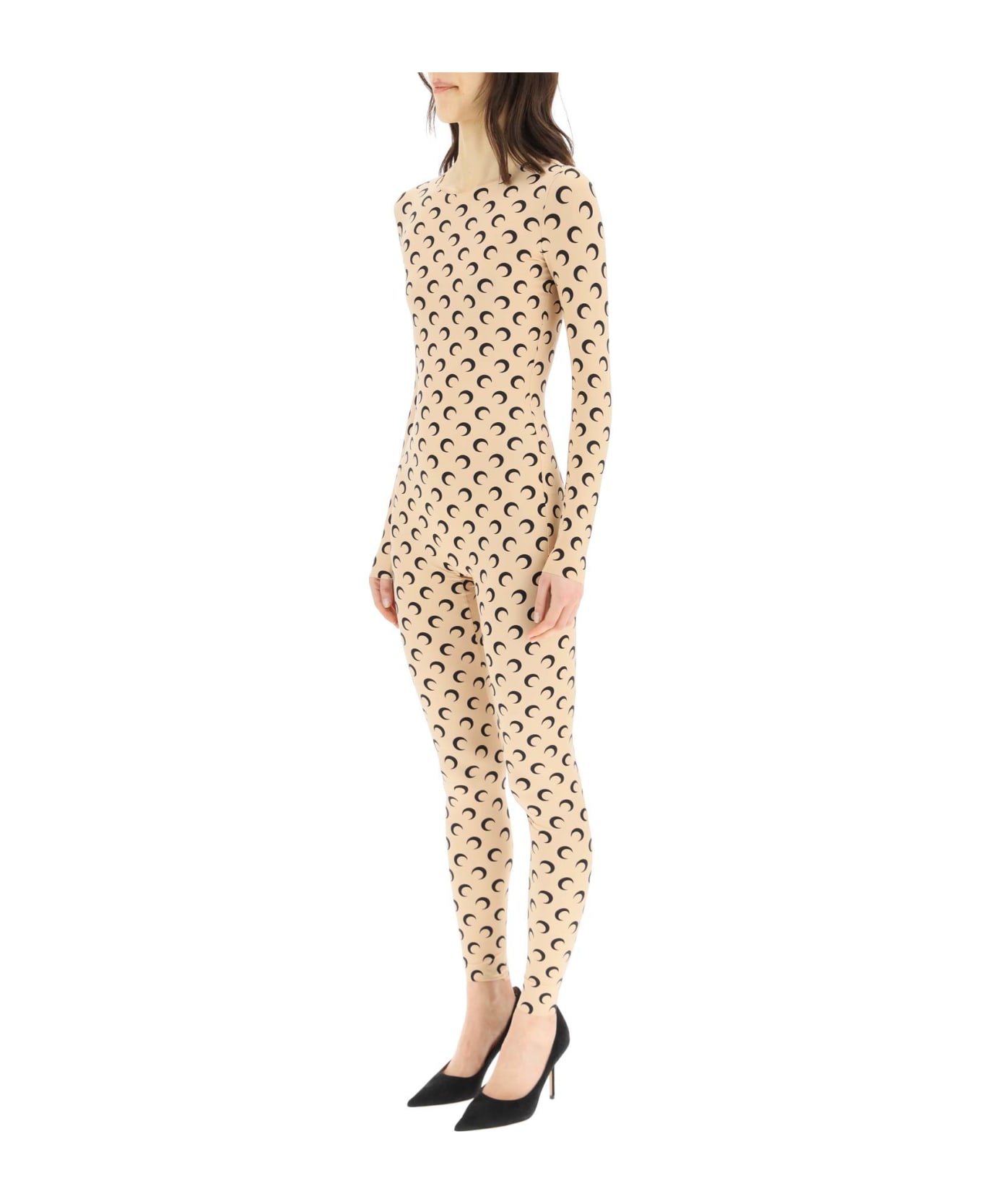 Marine Serre All Over Moon Catsuit In Regenerated Jersey - TAN