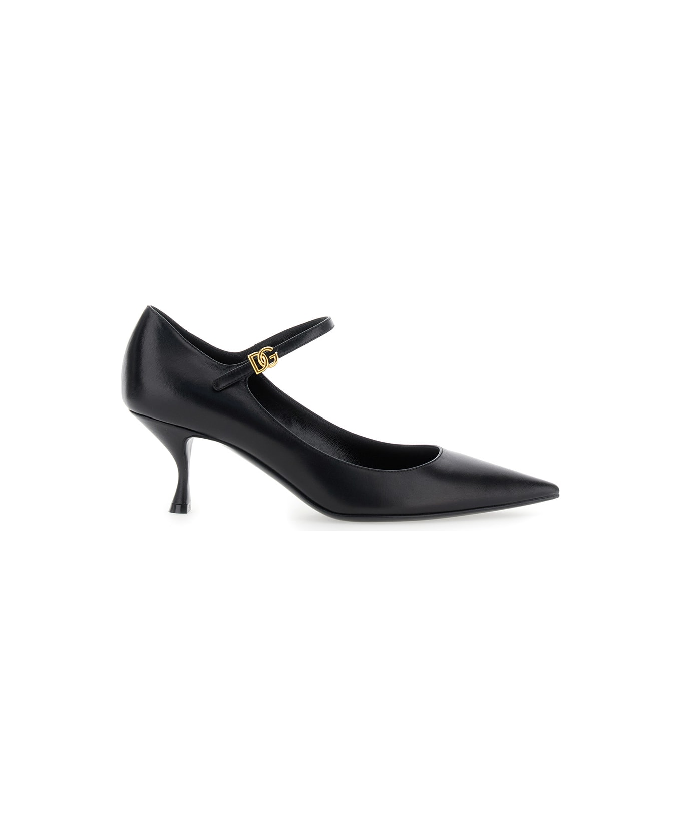 Dolce 
Gabbana Black Slingback Pumps With Medium Stiletto Heel And Lateral Logo Plaque In Patent Leather Woman - Black