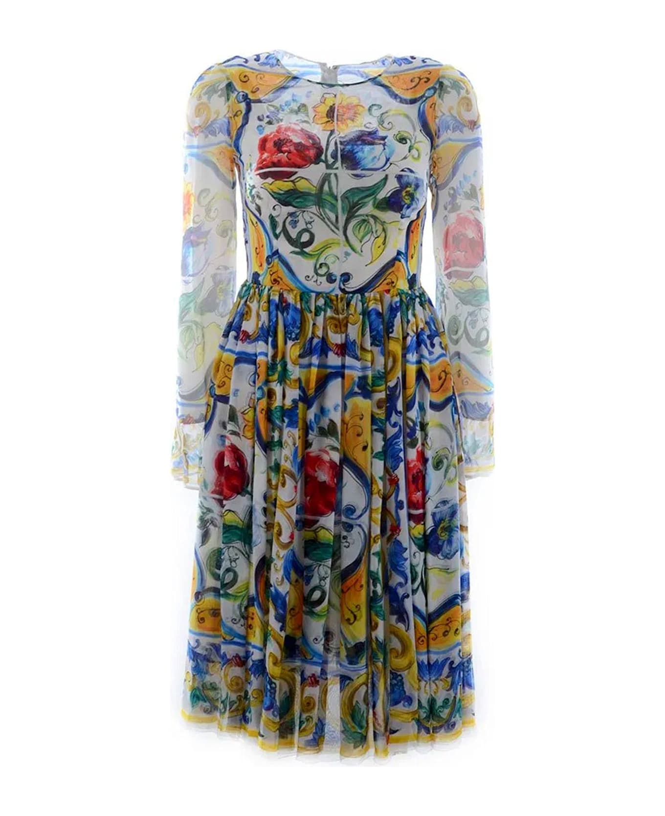 Dolce & Gabbana Silk Maiolica Dress - White