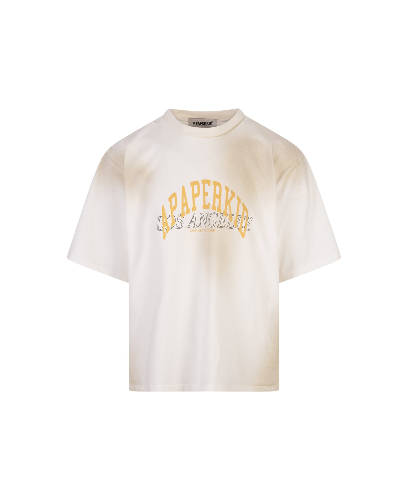 A Paper Kid White T-shirt With Washed Effect And Overlapped Prints - White Tシャツ