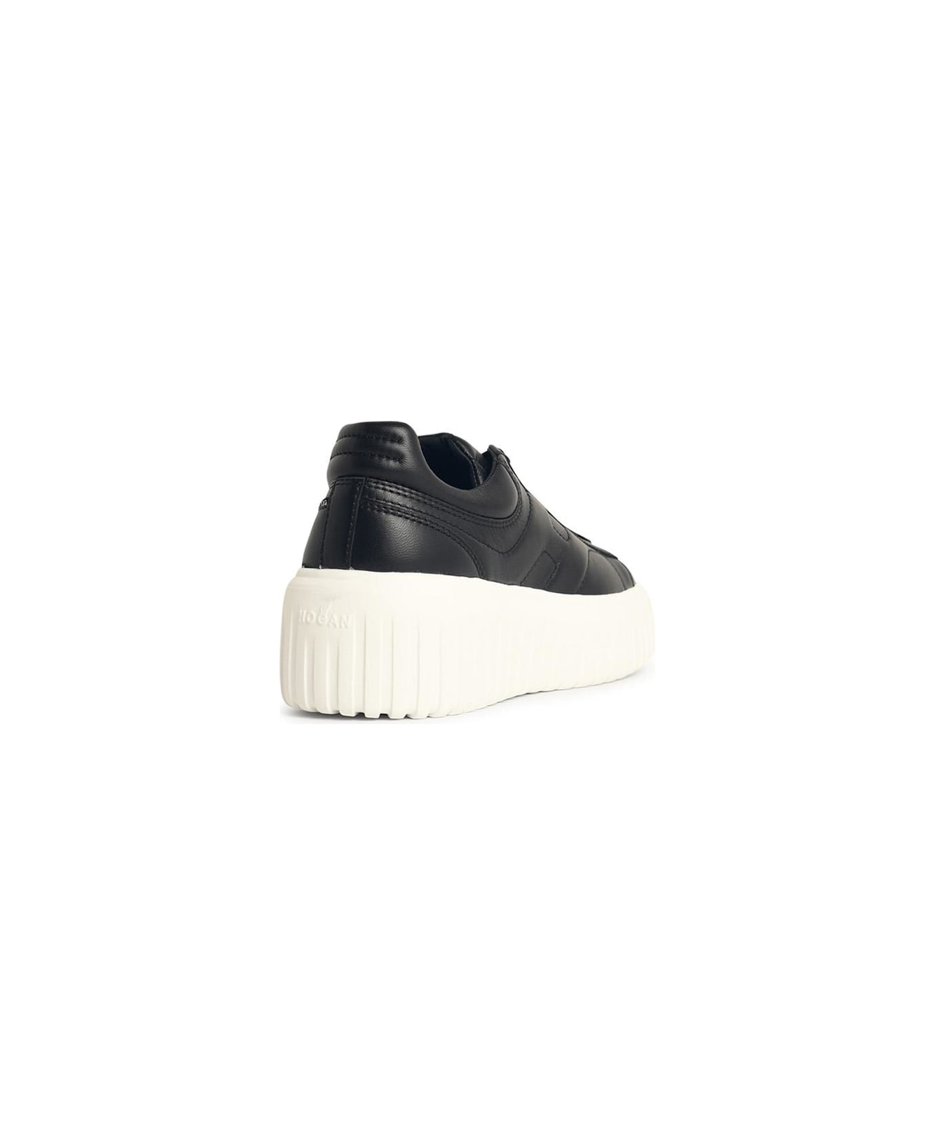 Hogan 'h-stripes' Black Leather Sneakers - Black