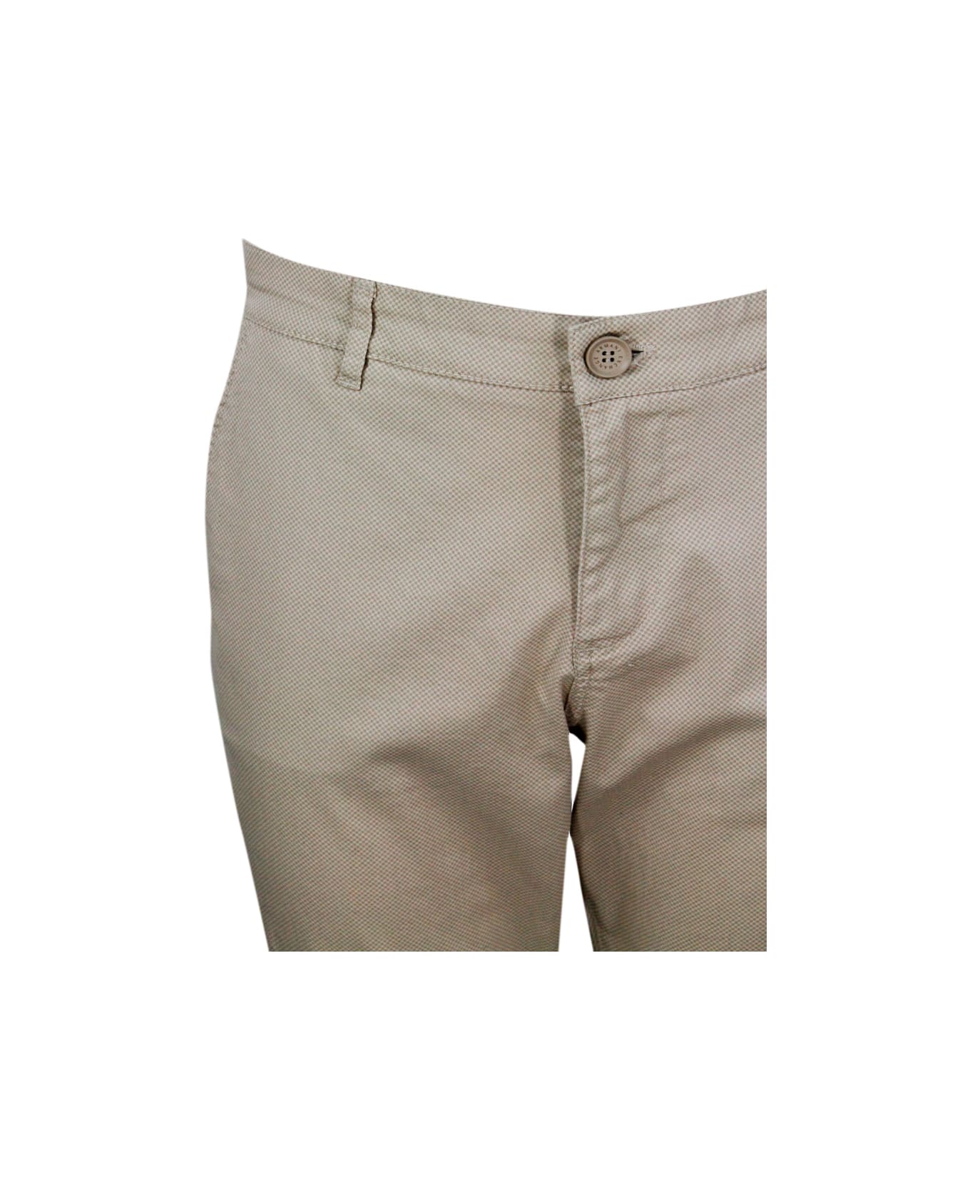 Armani Collezioni Stretch Cotton Trousers With Welt Pockets And Zip And Button Closure - Beige