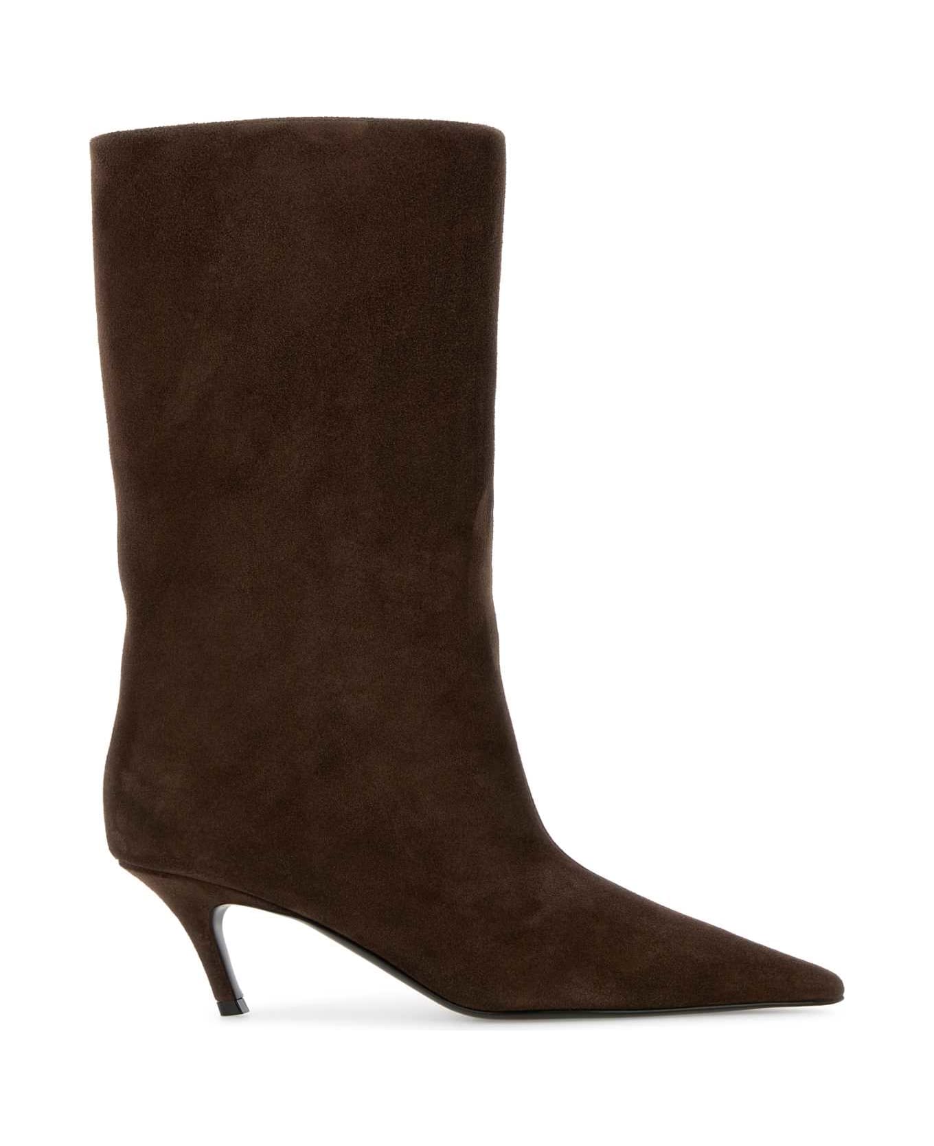 Amina Muaddi Brown Suede Fiona Boots - COFFEE60MMSLANTEDHEEL ハイヒール