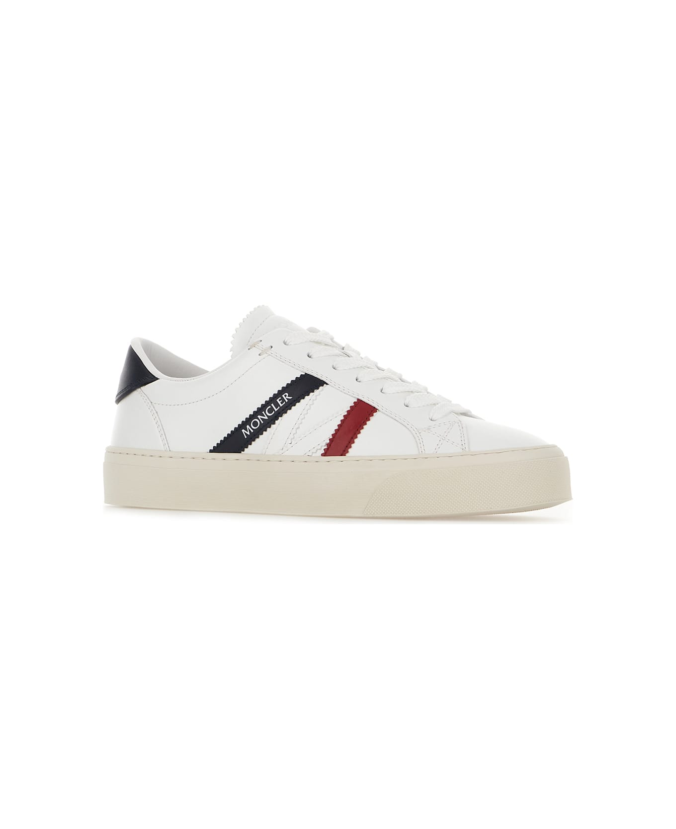 Moncler White Leather Monaco 2 Sneakers - WHITE