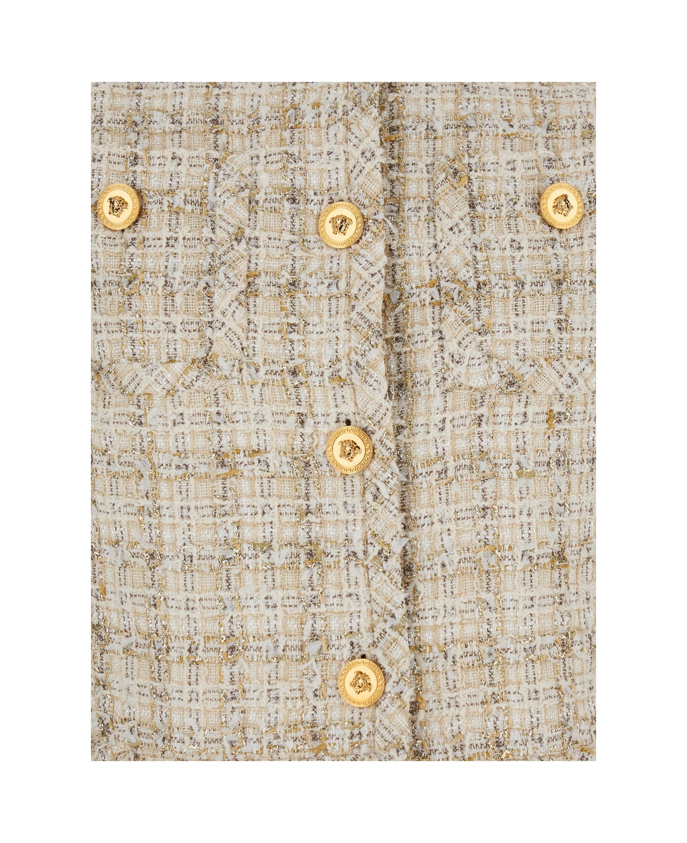 Versace Beige Cropped Jacket With Medusa Head Motif Button In Tweed Woman - Beige