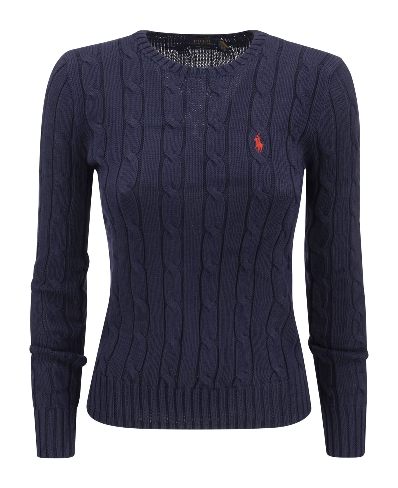 Polo Ralph Lauren Cable Knit Pullover With Contrasting Embroidered Logo - Navy Blue ニットウェア