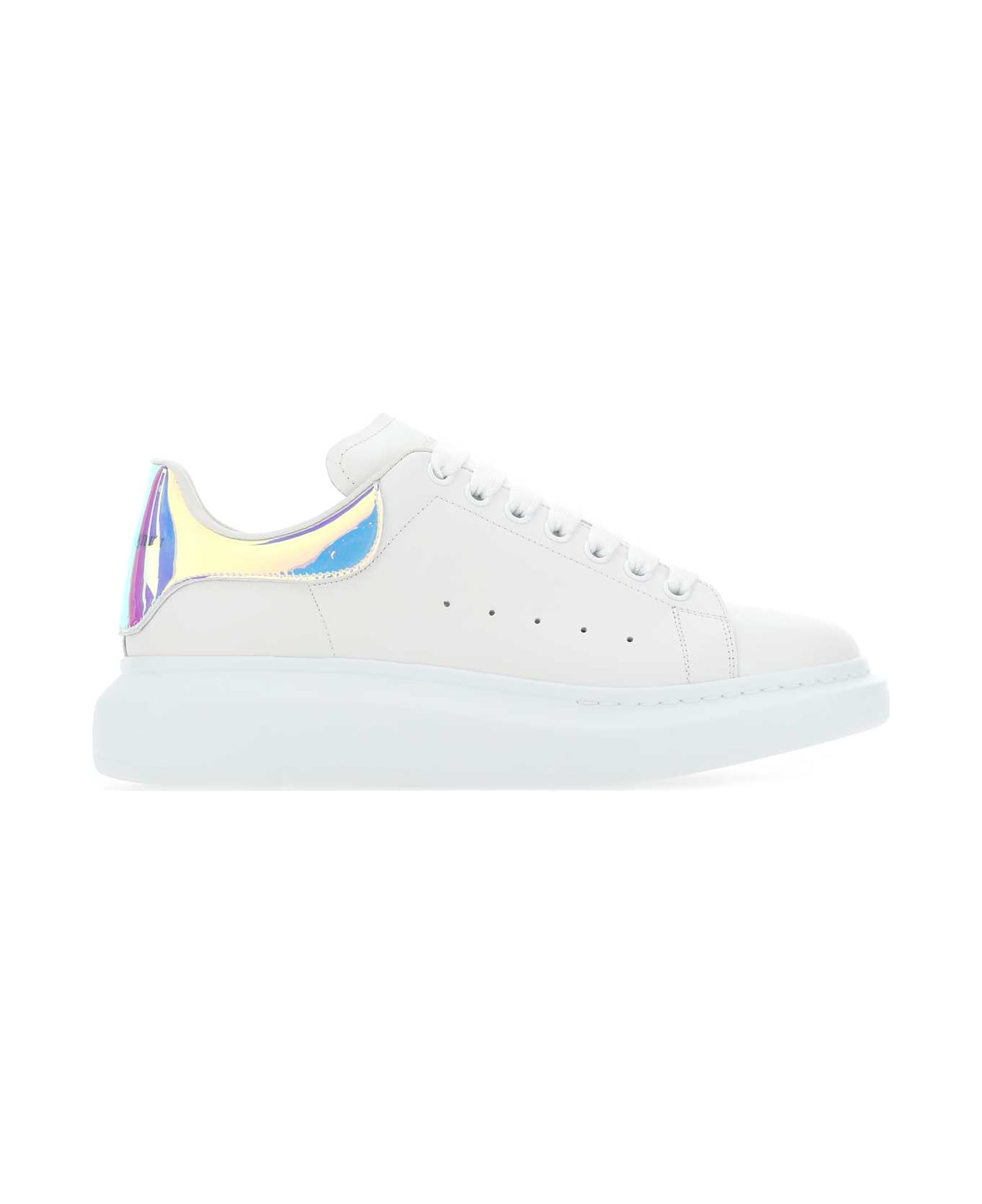 Alexander McQueen White Leather Sneakers With Oleographic Pvc Heel - 9375