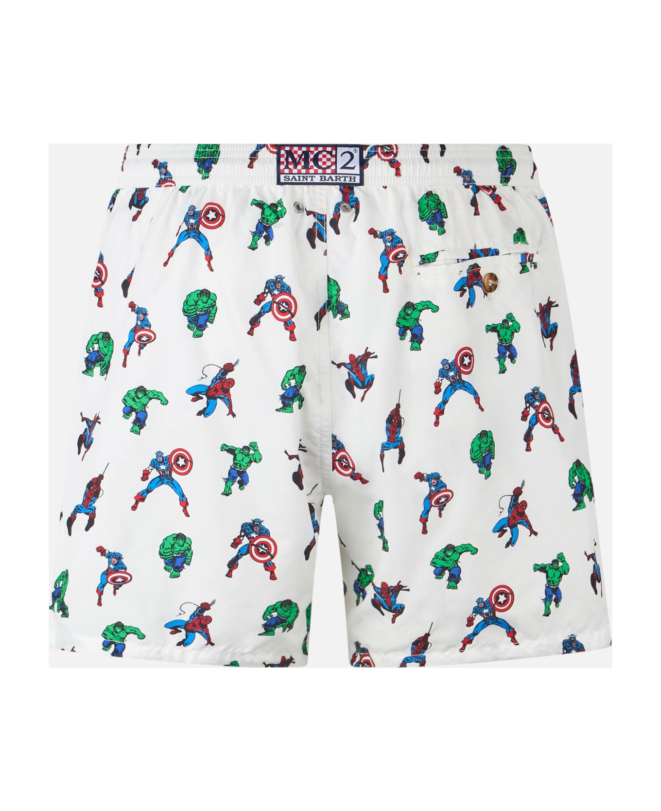 MC2 Saint Barth Man Lightweight Fabric Swim-shorts Lighting Micro Fantasy With Marvel Super Heroes Print | Marvel Special Edition - WHITE
