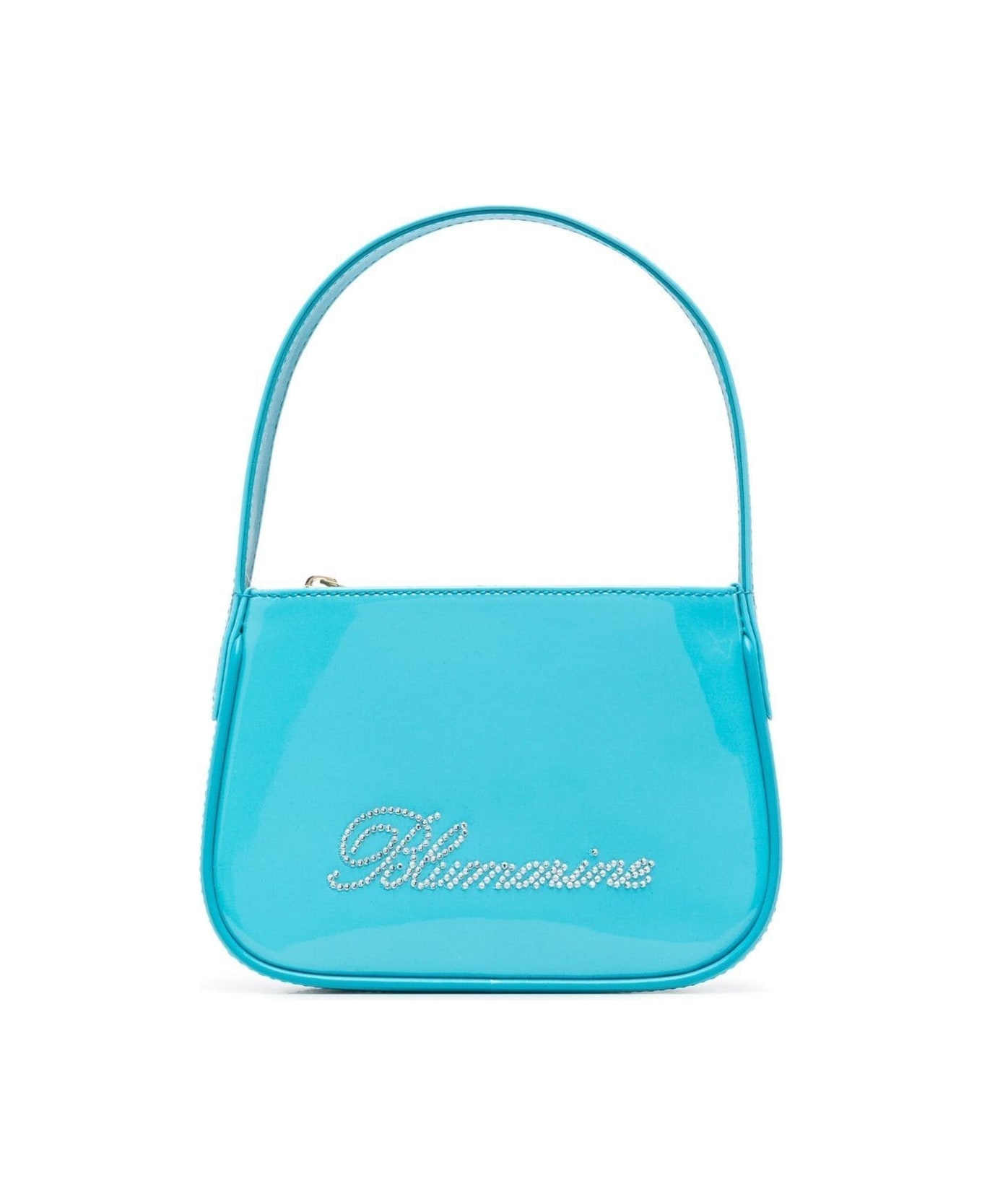 Blumarine Light Blue- Patent Finish Mini Bag With Rhinestone-embellished Logo In Calf Leather Woman - Light blue トートバッグ