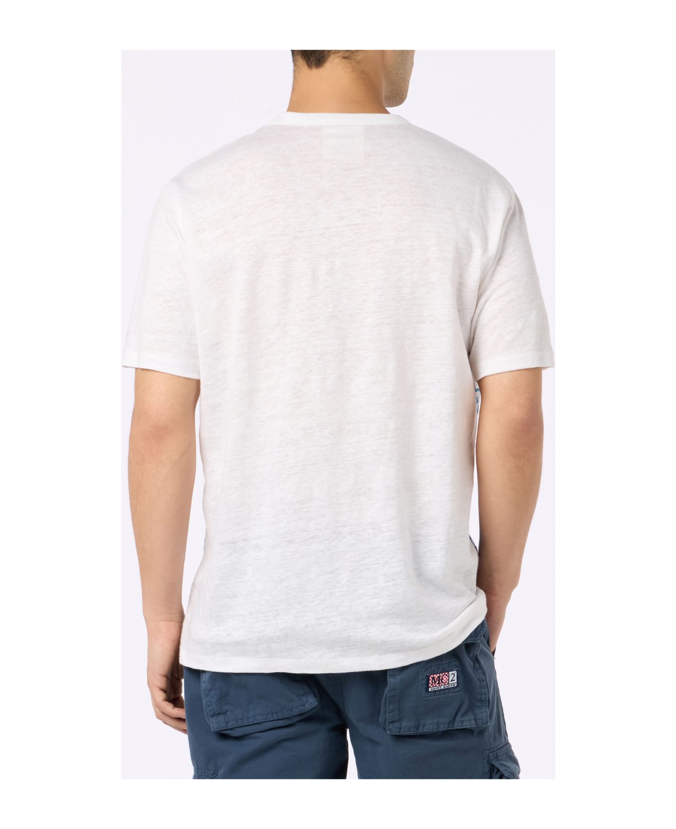 MC2 Saint Barth Man Linen Jersey T-shirt Ecstasea With Portofino Placed Print And Embroidered Pocket - WHITE