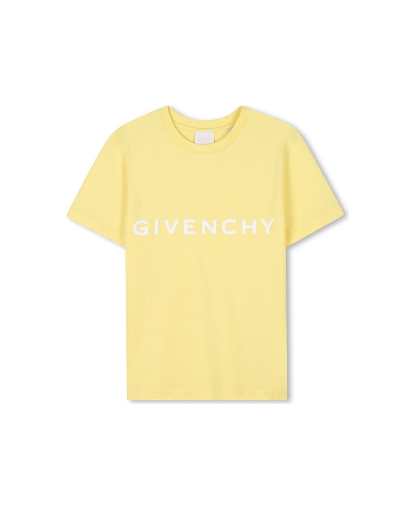 Givenchy Yellow Crewneck T-shirt With Logo Lettering On The Front And Maxi 4g Logo On The Rear In Cotton Boy - Yellow