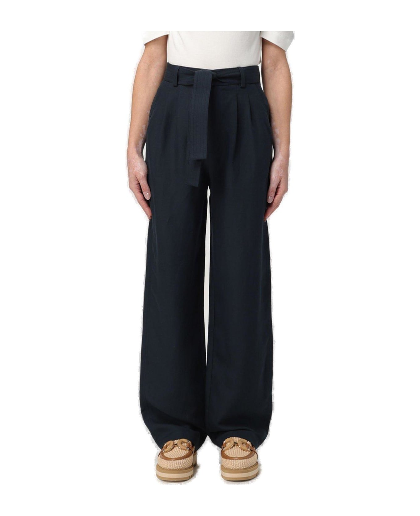 Woolrich Belted Straight Leg Pleated Trousers Woolrich - BLUE