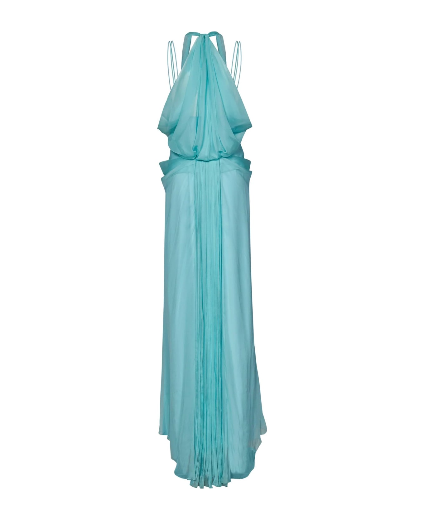 Alberta Ferretti Dress In Organic Silk Chiffon - Blue ワンピース＆ドレス