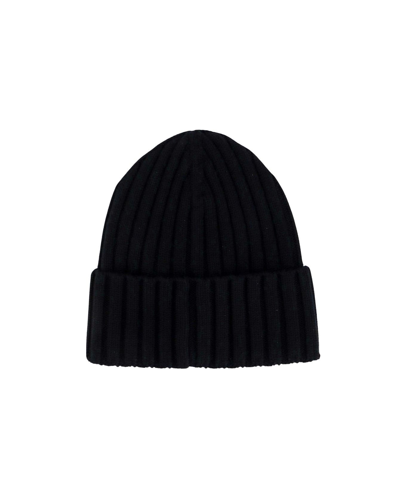 Moncler Logo Patch Ribbed Beanie - Black