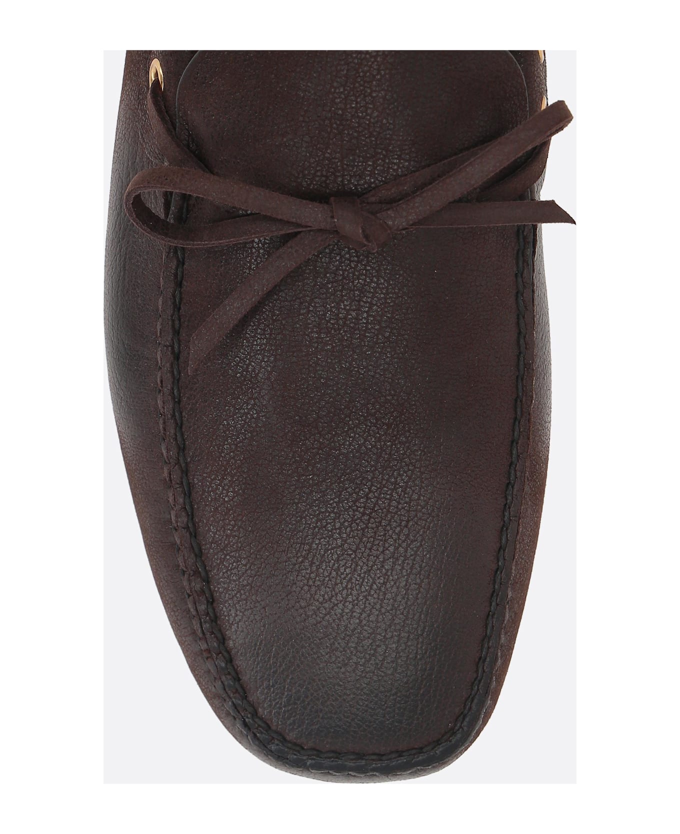 Car Shoe Grainy Leather Driving Loafers - BROWN