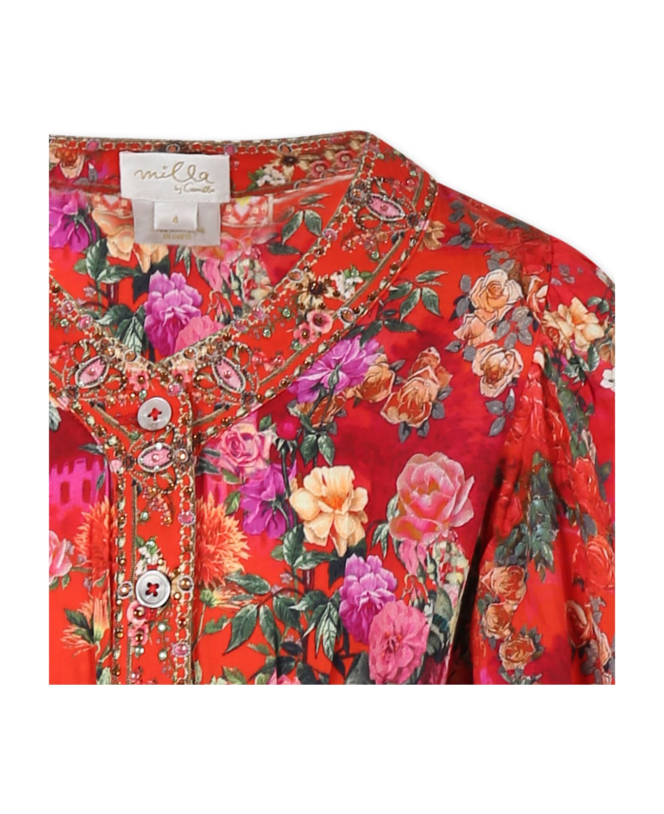 Camilla Red Dress For Girl With Floral Print - Red