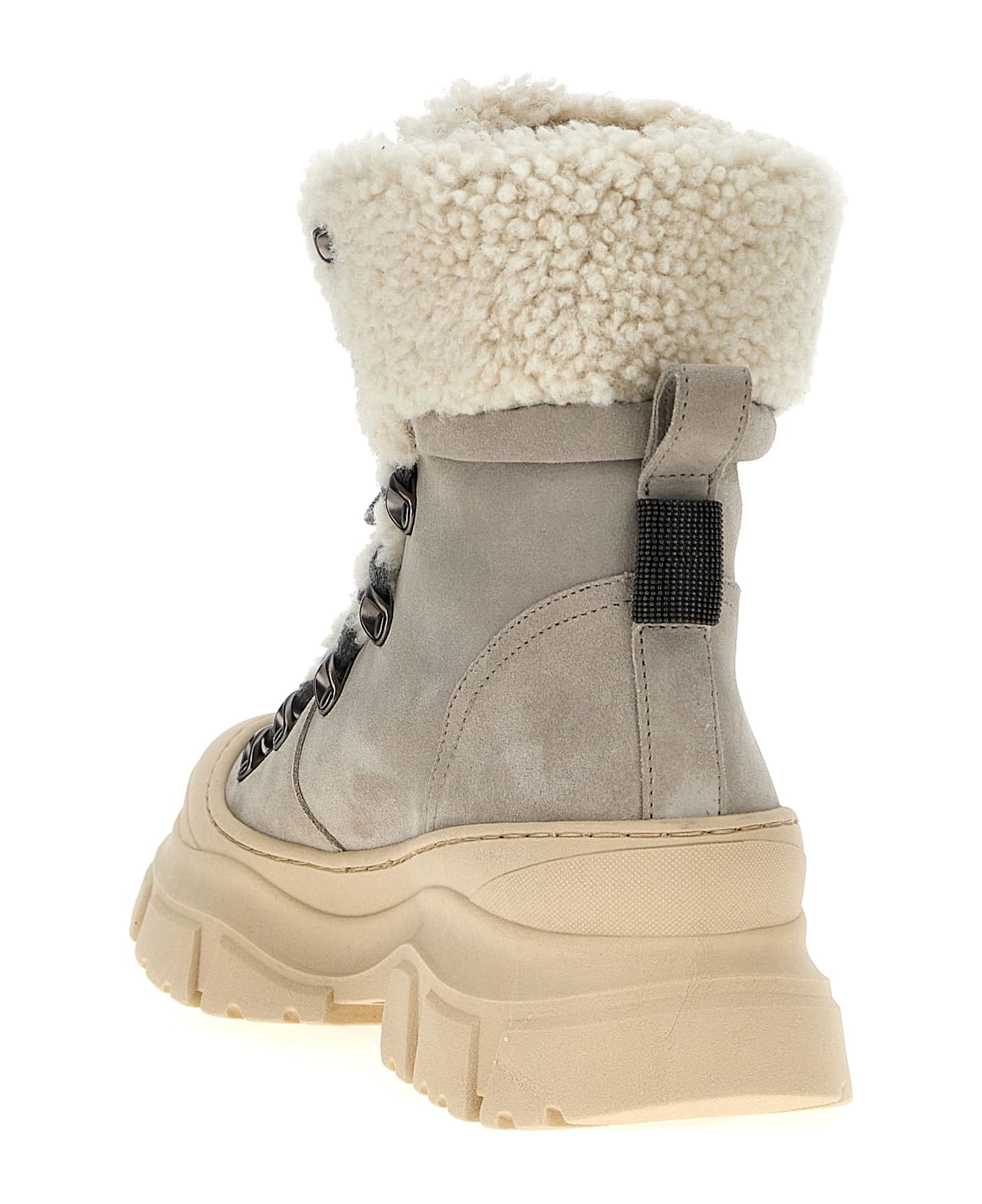 Brunello Cucinelli Shearling Suede Ankle Boots - Gray