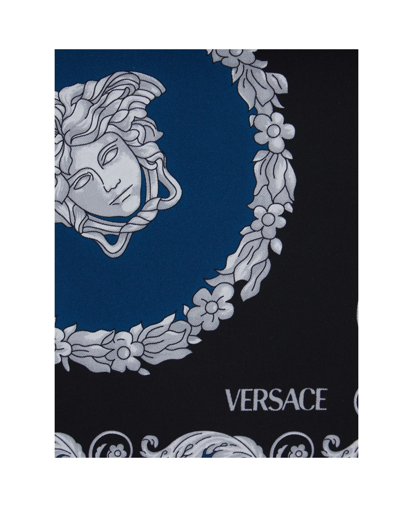 Versace Blue Scarf With Geometric All-over Motif In Silk Man - Blu