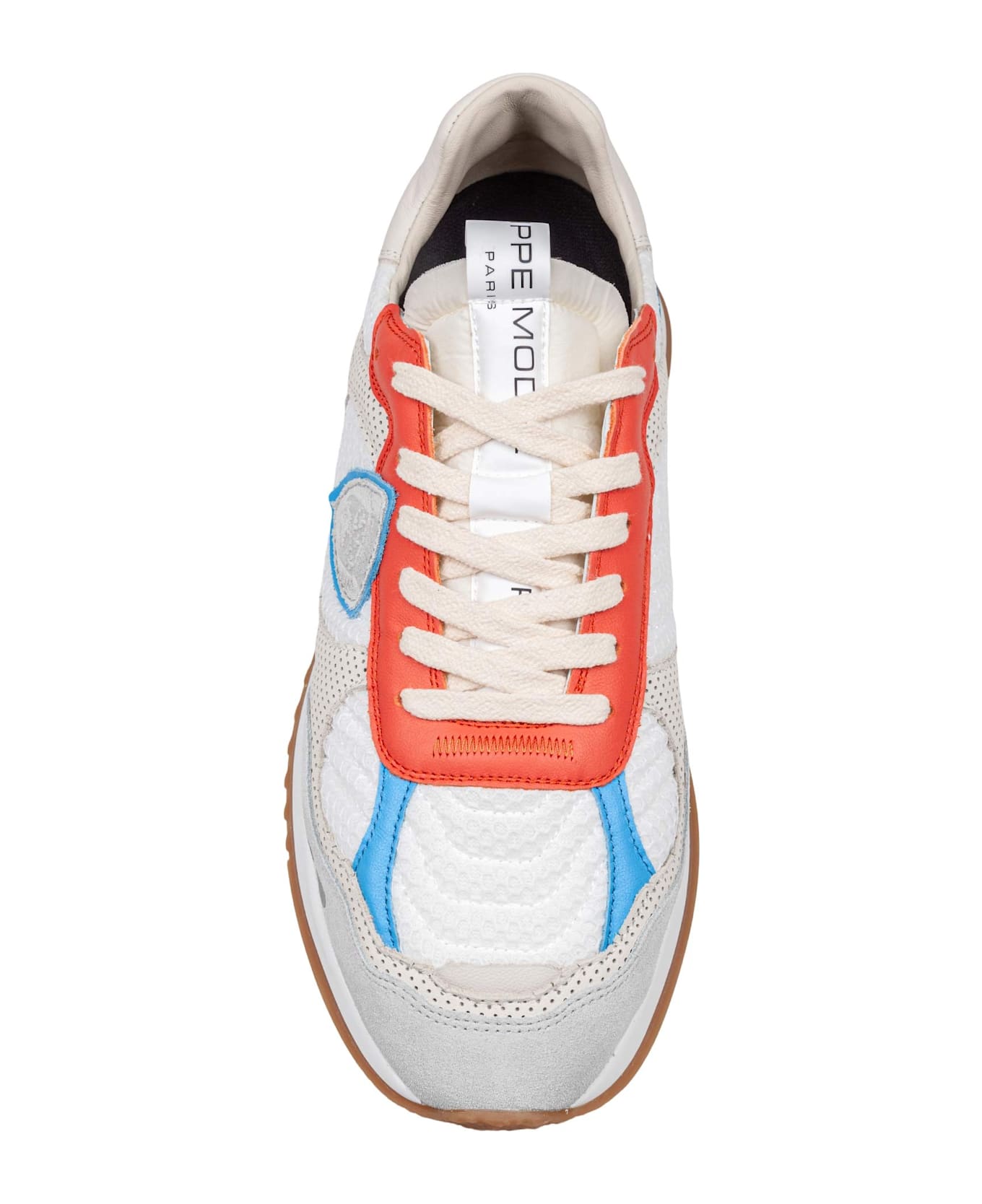 Philippe Model Olympique Sneakers In Leather And Fabric Color White, Grey And Orange - WHITE