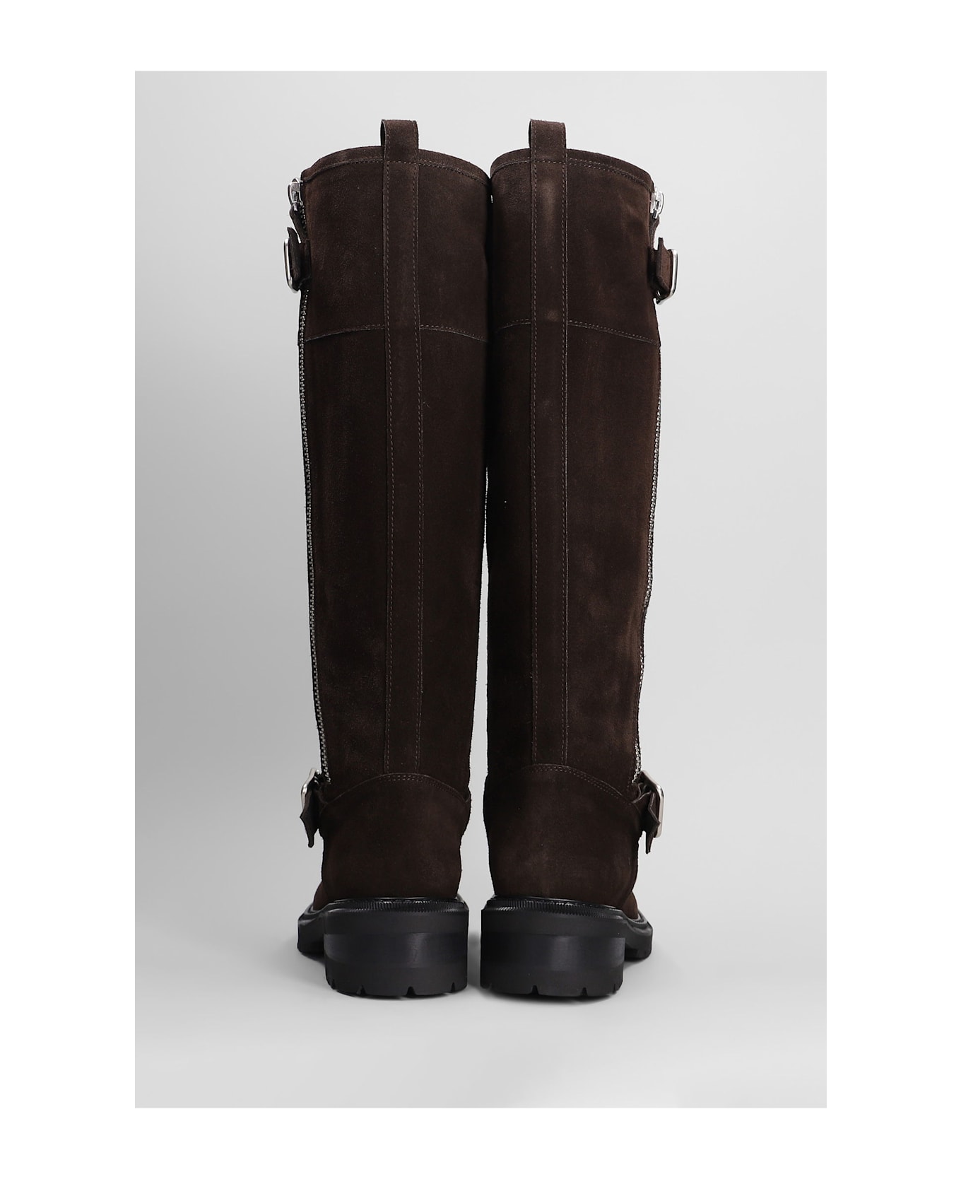 Via Roma 15 Low Heels Boots In Dark Brown Suede - dark brown