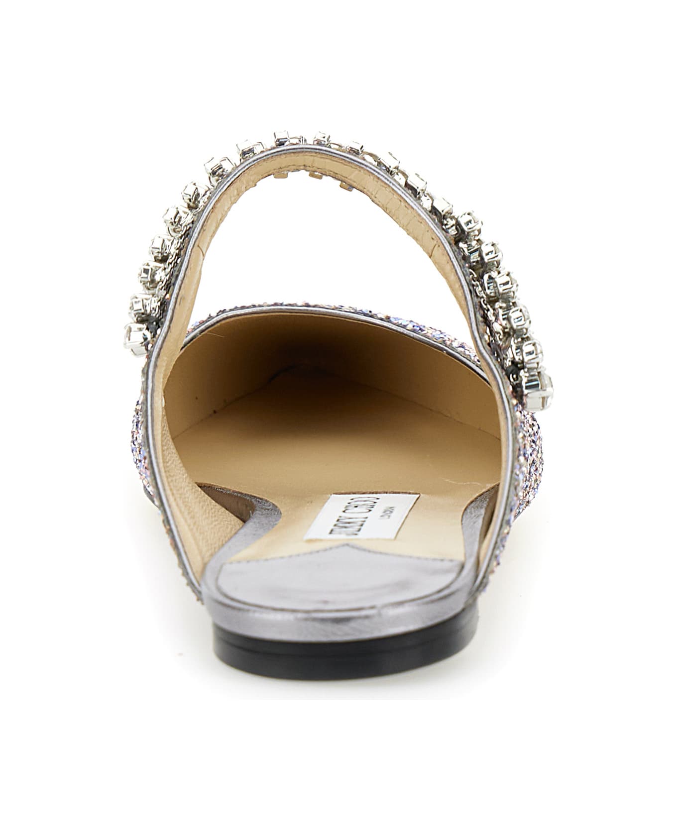 Jimmy Choo 'bling Flat' Multicolor Mules With Crystal Strap In Glitter Fabric Woman - Metallic フラットシューズ