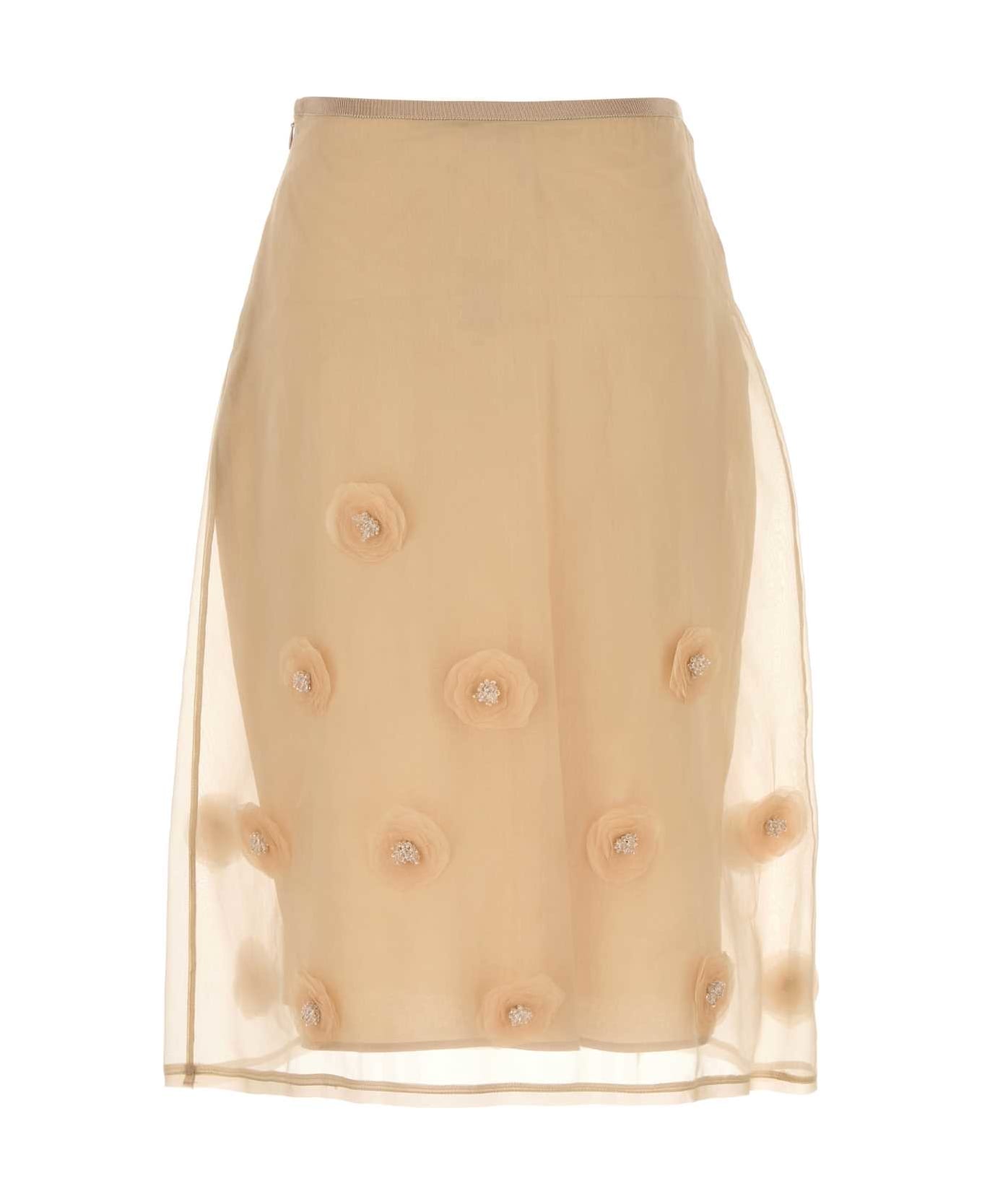 Max Mara Studio Beige Silk Ombrosa Skirt - AVORIO