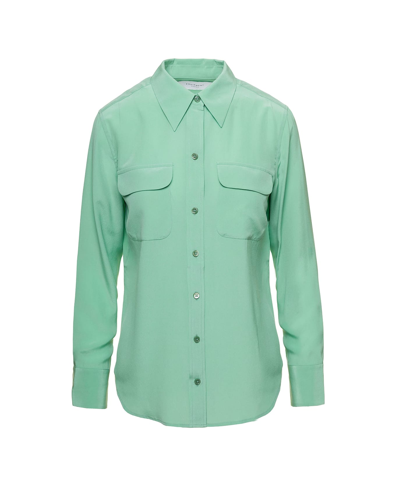 Equipment Mint Green Shirt With Patch Pockets With Flap In Silk Woman - GREEN シャツ