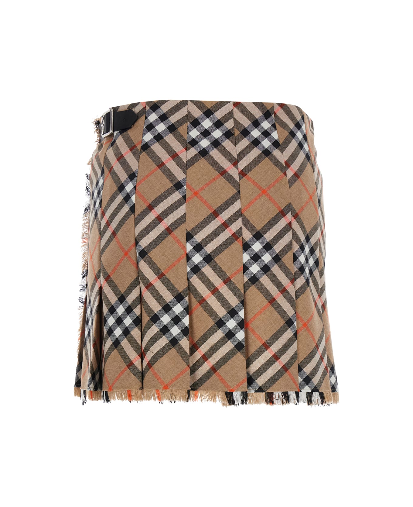 Burberry Beige Skirt With Fringed Details And All-over Check Motif In Wool Blend Woman - Beige