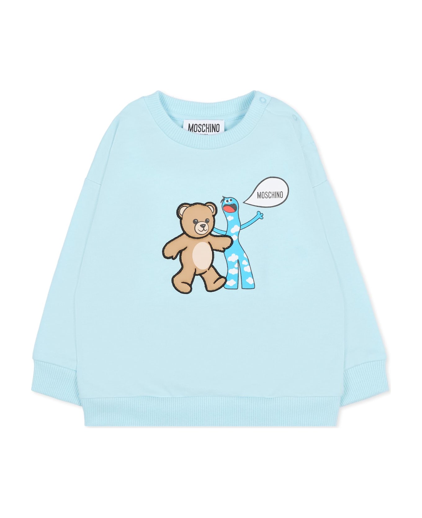 Moschino Light Blue Sweatshirt For Baby Boy With Teddy Bear - Light Blue