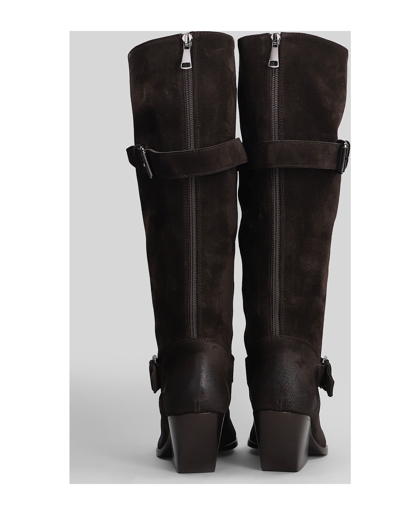 Elena Iachi Texan Boots In Brown Suede - brown