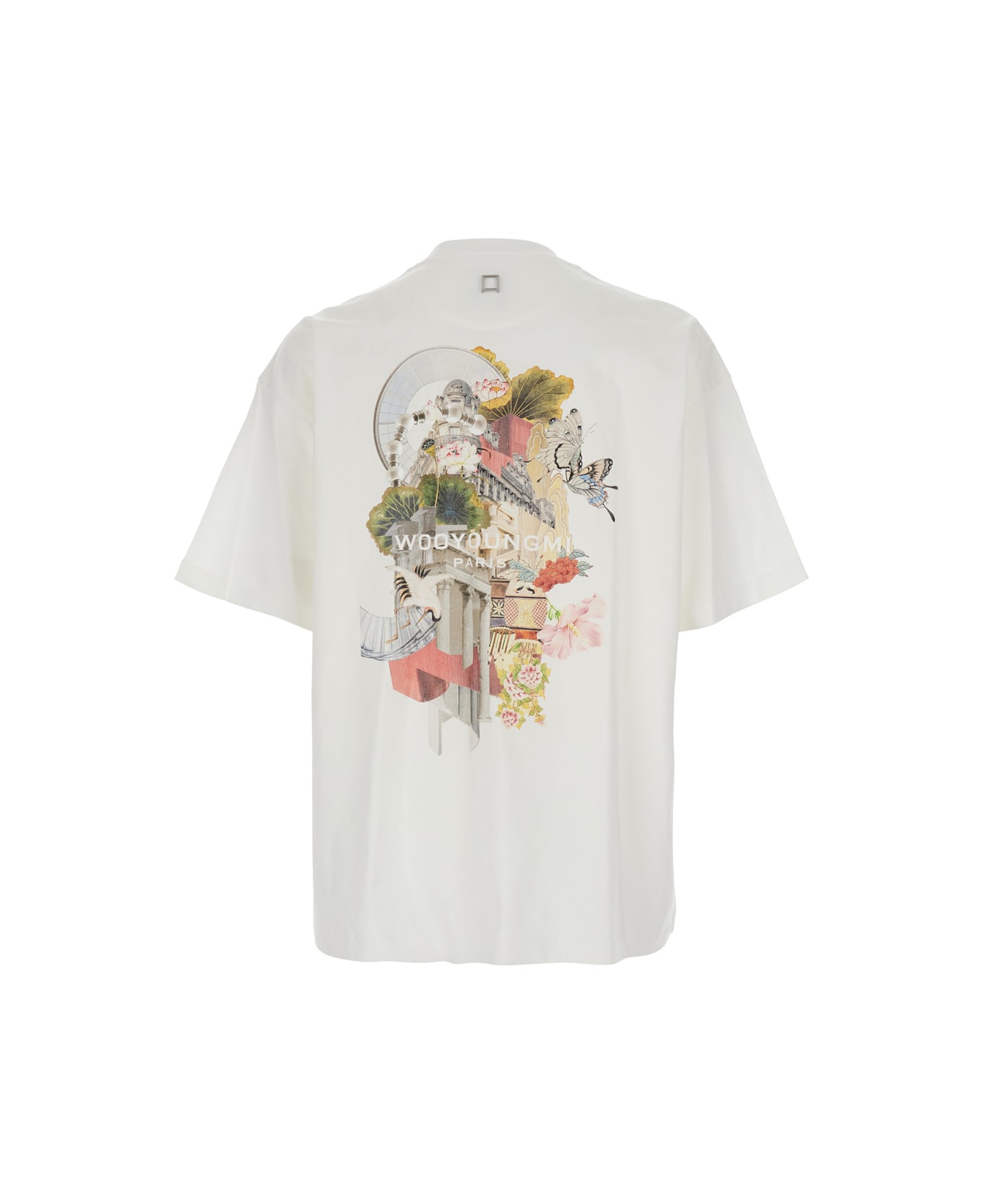 WOOYOUNGMI White Crewneck T-shirt With Logo Patch On The Front And Floral Motif On The Rear In Cotton Man - White