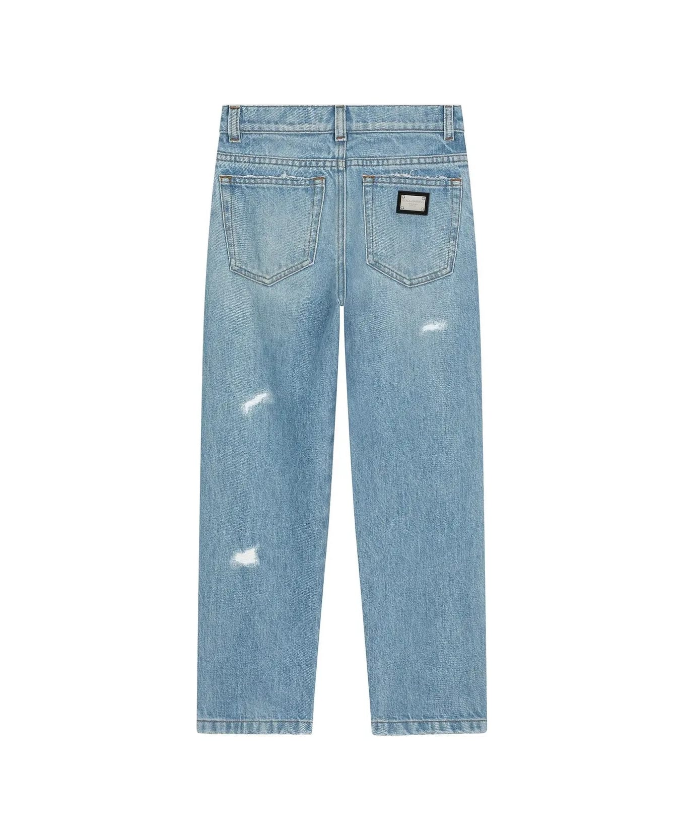Dolce & Gabbana Light Blue Jeans With Logo Plaque ボトムス