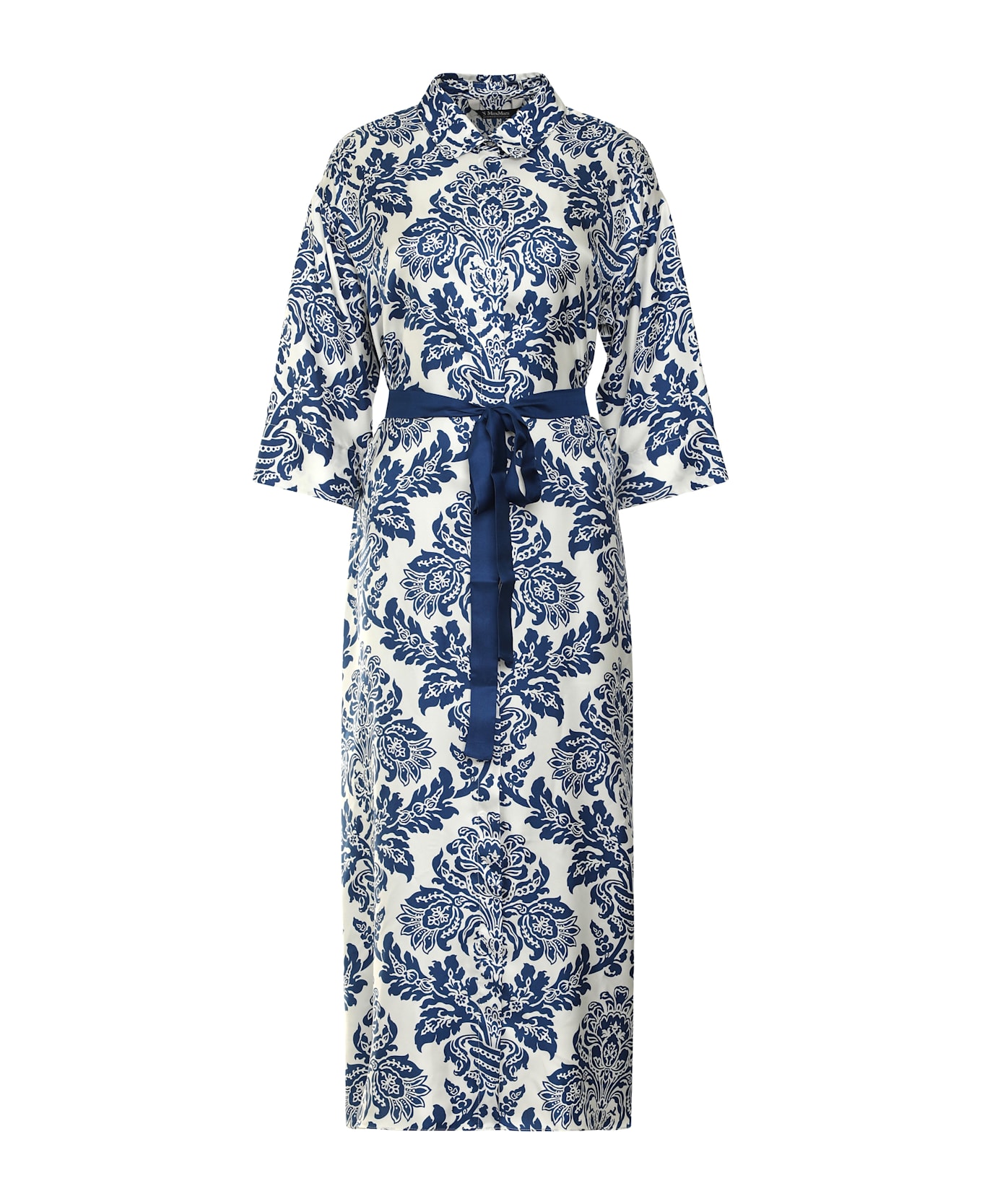 
S Max Mara Camelia Printed Silk Shirtdress - blue