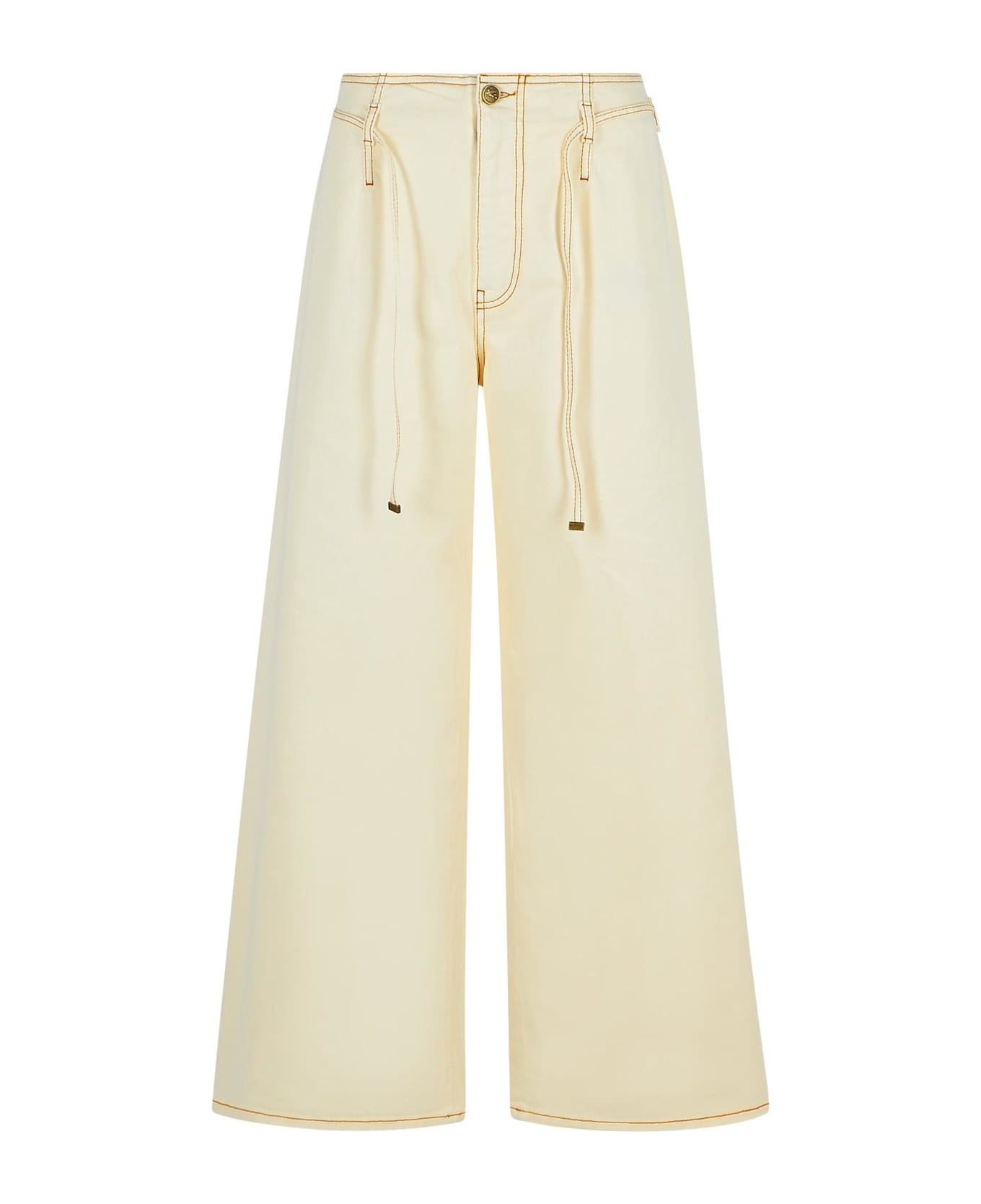 Etro Stretch Cotton Denim Jeans With Belt - Cream