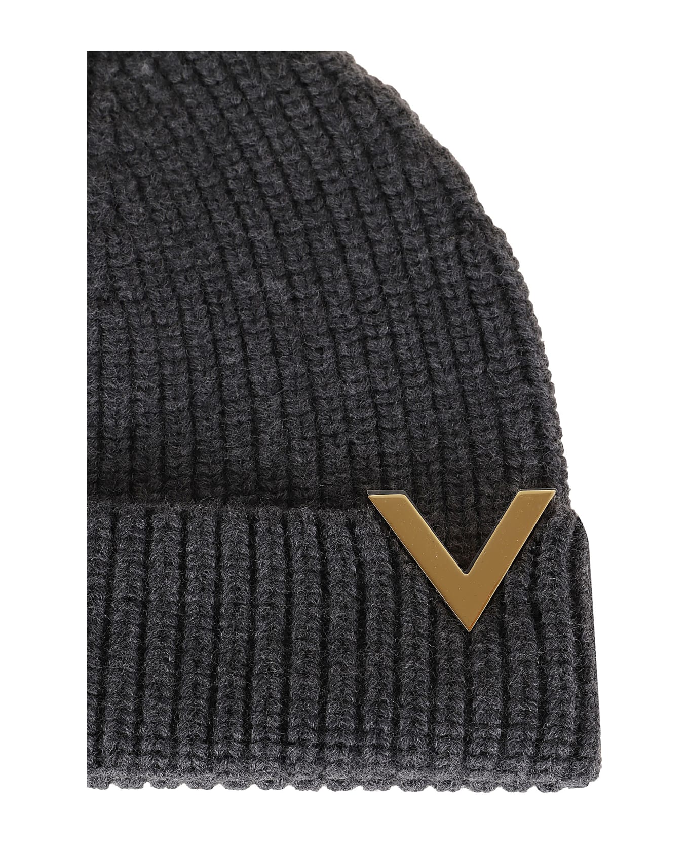 Valentino Garavani Beanie With Metal Logo - Grigio Melange