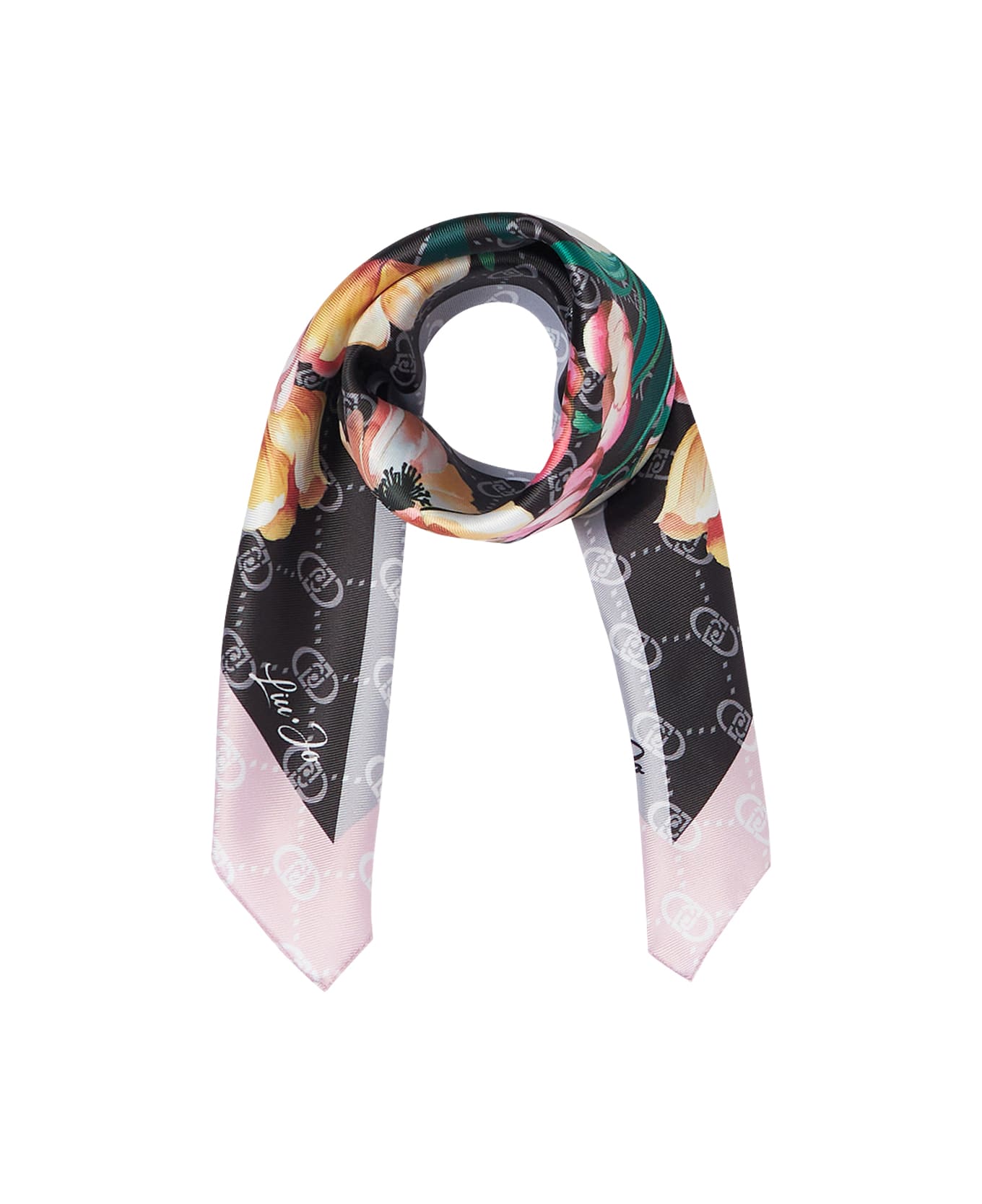 Liu-Jo Floral Corner Foulard - Black
