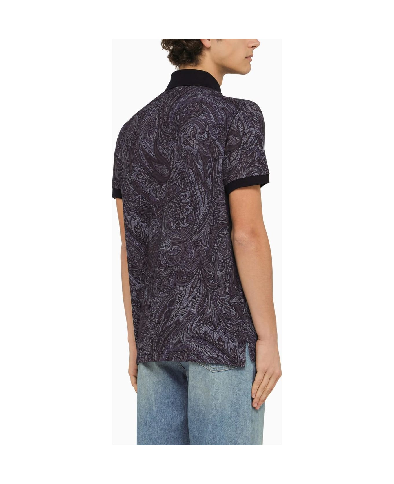 Etro Blue Short Sleeved Polo With Paisley Print - Blu