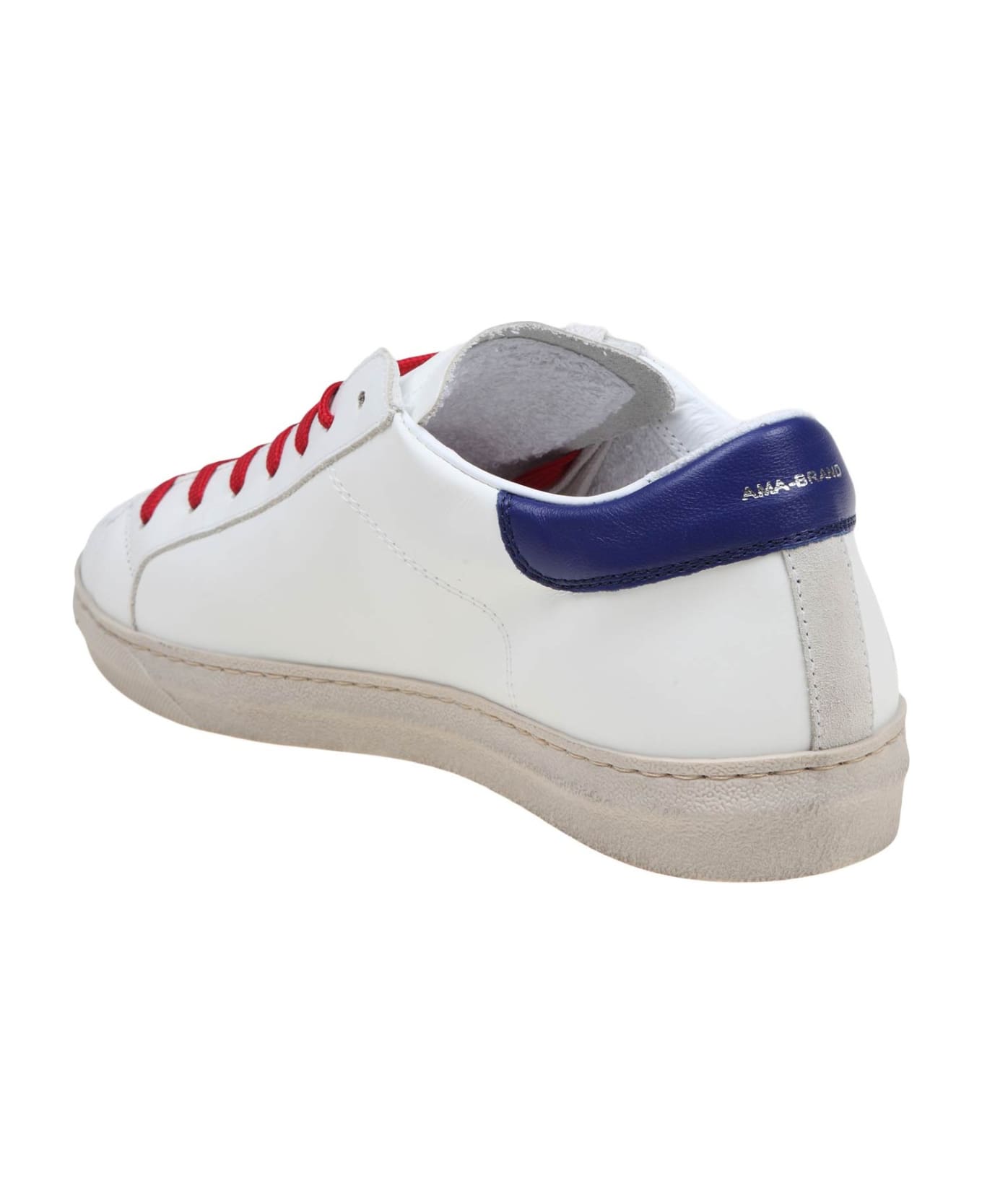 AMA-BRAND White And Blue Leather Sneakers - WHITE/BLU