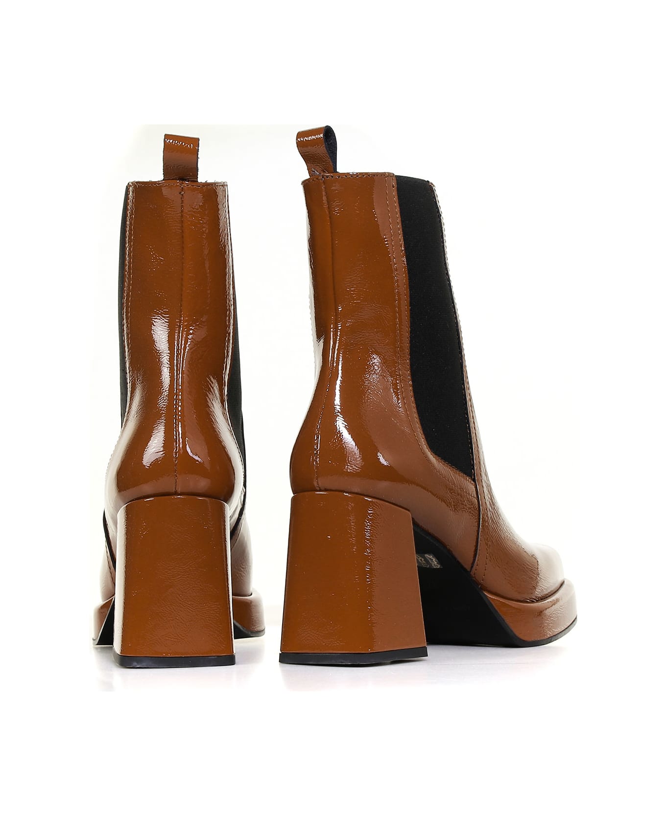 Janet & Janet Naplack Ankle Boot With Platform And Heel - COGNAC