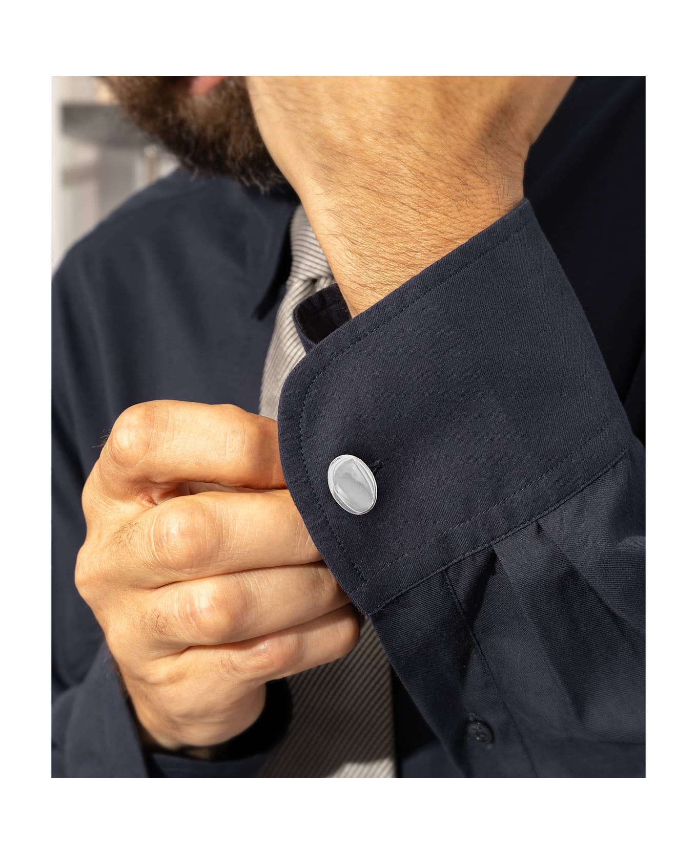 Larusmiani Oval Plain Cufflinks With Engraved Symbols Cufflinks - Silver