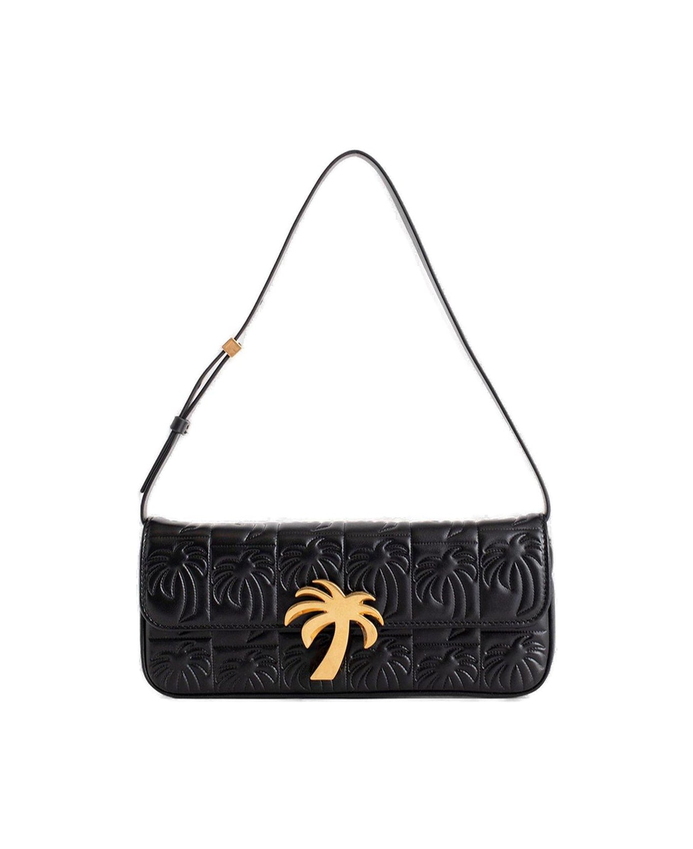 Palm Angels Palm Tree Plaque Foldover Top Shoulder Bag - Black