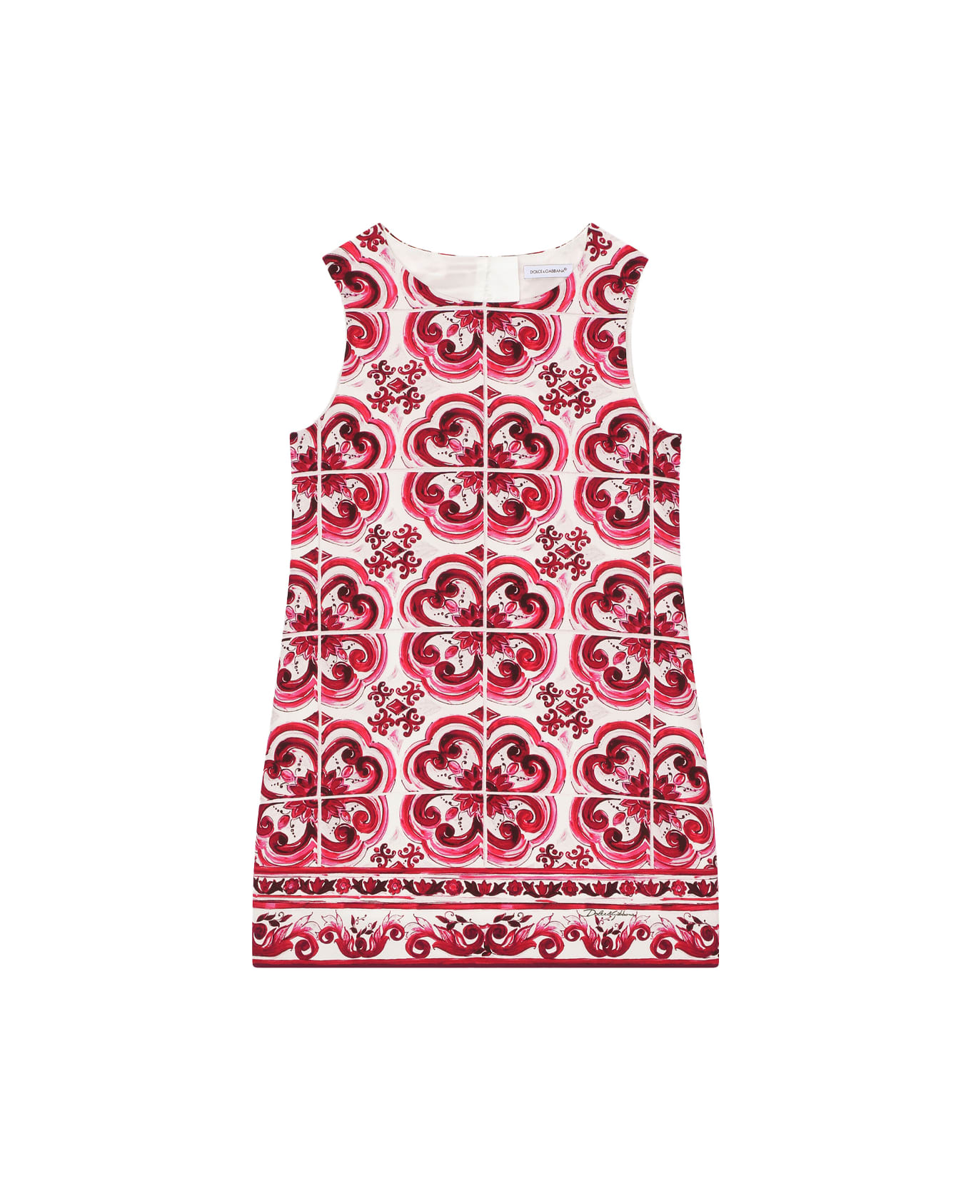 Dolce & Gabbana Short Dress In Cady With Fuchsia Majolica Print - Pink