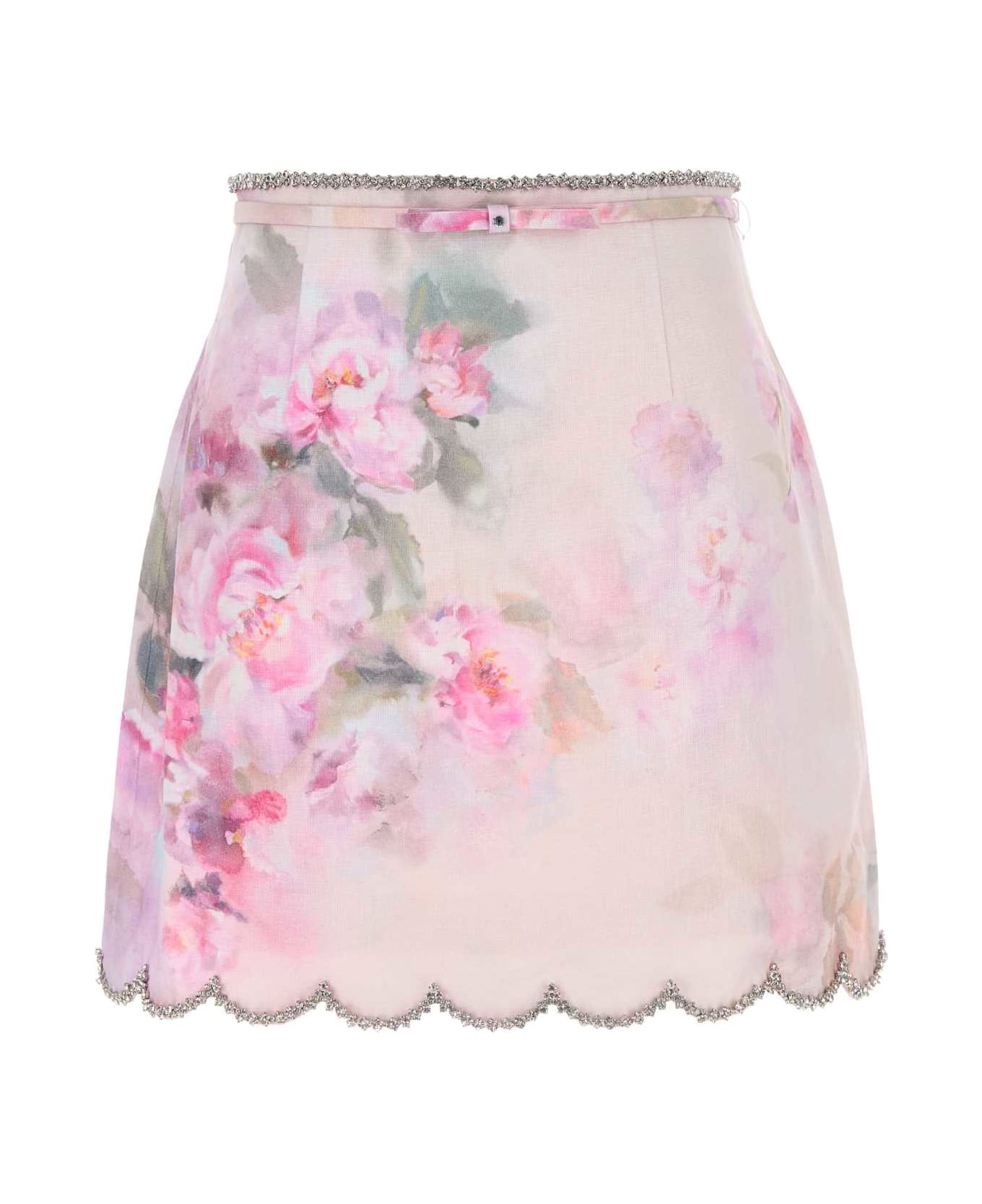 Zimmermann Crush Scalloped Mini Skirt - PINKFLORAL