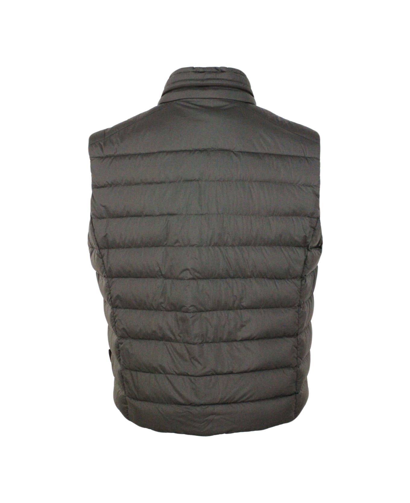 Moorer Sleeveless Vest Padded With Real Goose Down With Concealed Hood And Front Zip And Button Closure - Military ベスト