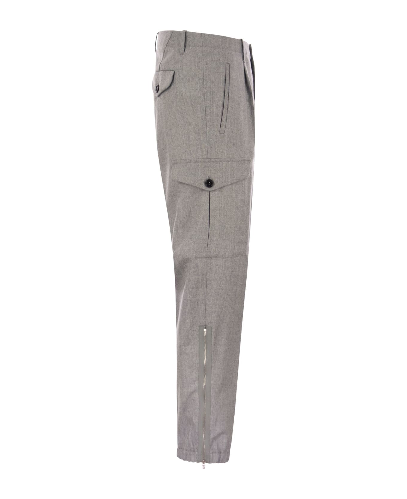 Brunello Cucinelli Wool Trousers With Cargo Pockets And Zipped Bottoms - GRIGIO PERLA ボトムス