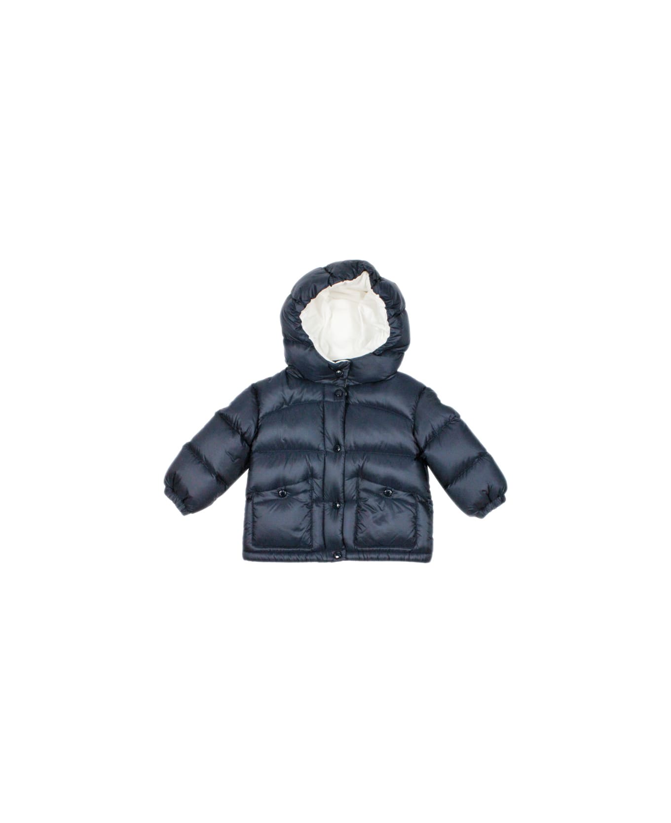 Moncler Bardanette Down Jacket In Real Goose Down With Integrated Hood And Elastic At The Bottom And On The Cuffs In Vit - Blu コート＆ジャケット